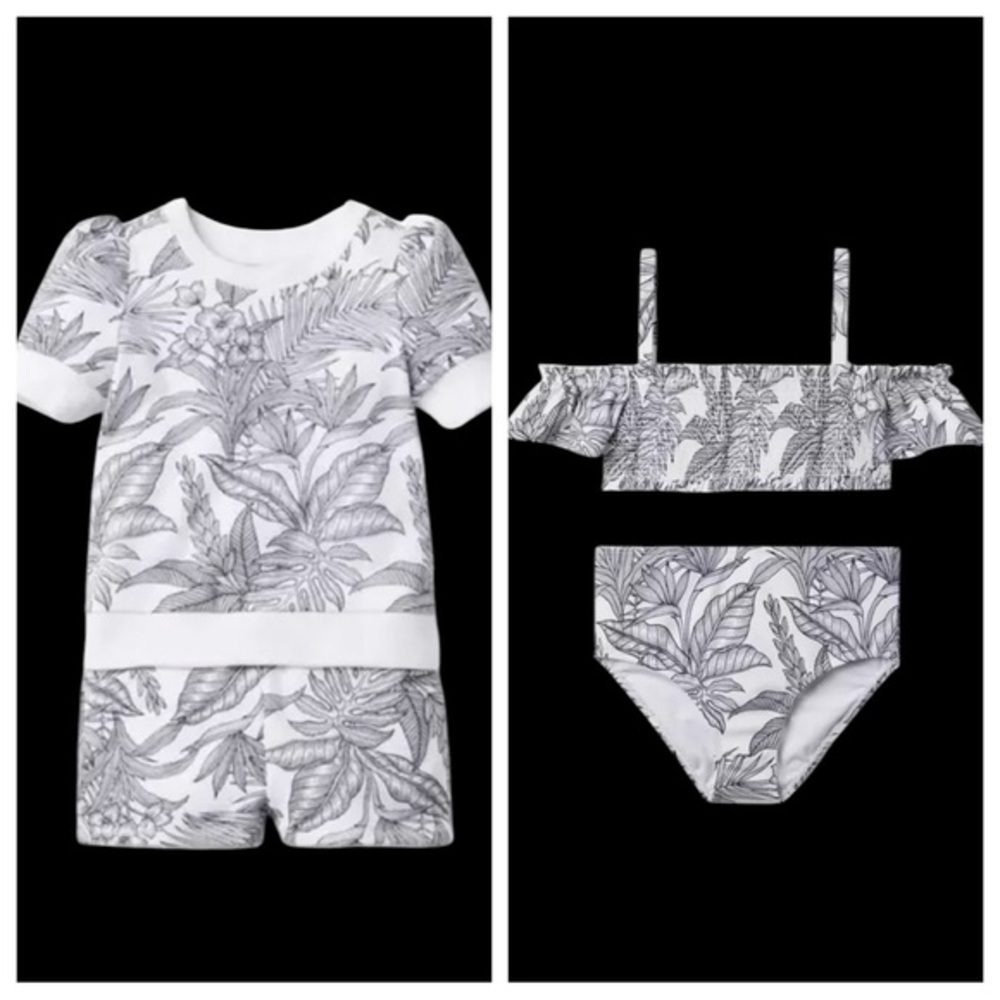 LOT of Janie & Jack Matching Palm French Terry Set and Ruffle Bikini